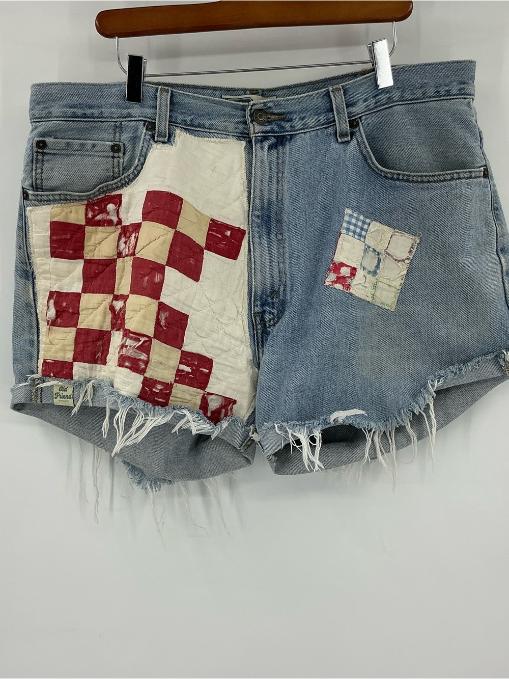 Levi's Light Blue Denim Shorts with Red & White Quilt Patchwork